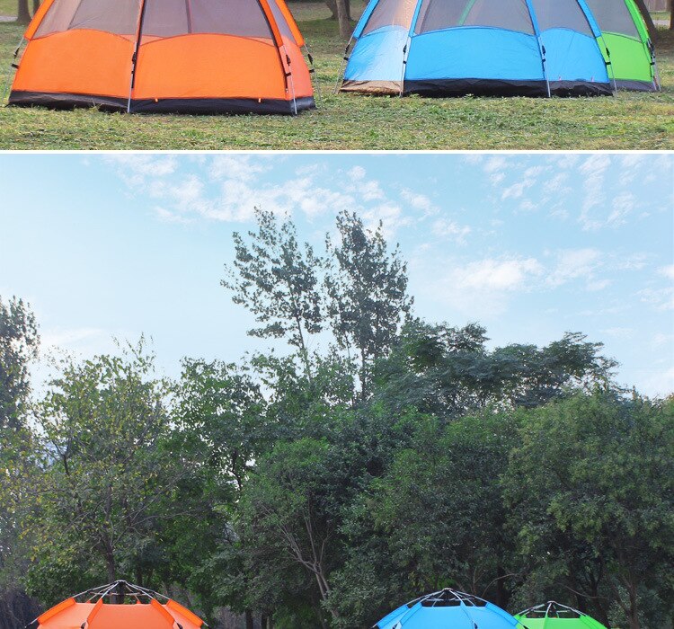 Cheap Goat Tents Automatic multi person double layer 5 8 people hexagonal tent outdoor camping camping rain tent Tents 